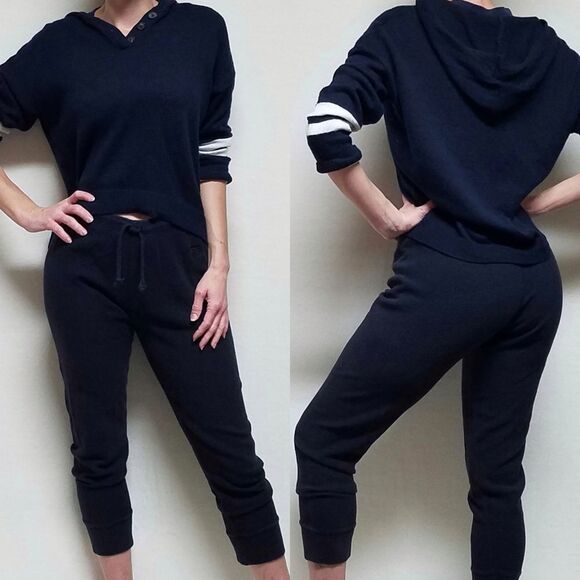 VINTAGE DKNY Navy Blue Waffle Knit Drawstring Waist Thermal...